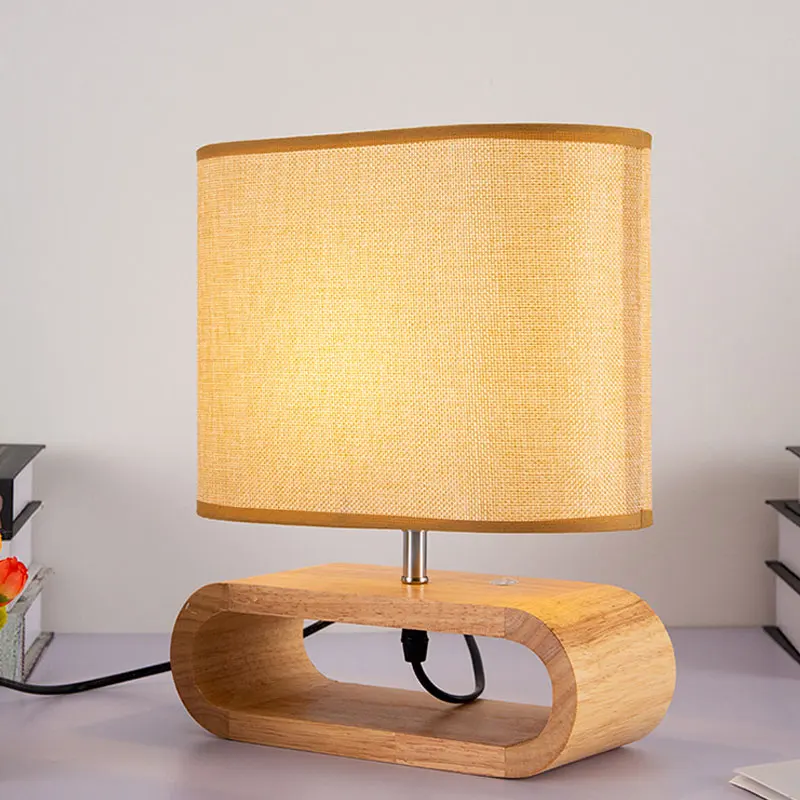 

Nordic Solid Wood Table Lamps Modern Bedroom Nightstand Lamp Bedside Fabric Stand Light Fixtures Study Reading Standing Lighting