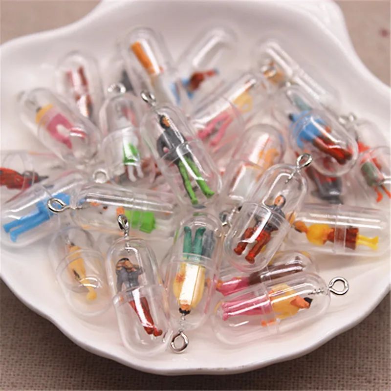 20pcs 10*24mm Mix Random Cute Capsules (with Screw Eye )Colorful Humanoid Inside DIY Earring Funny Craft Gift Making