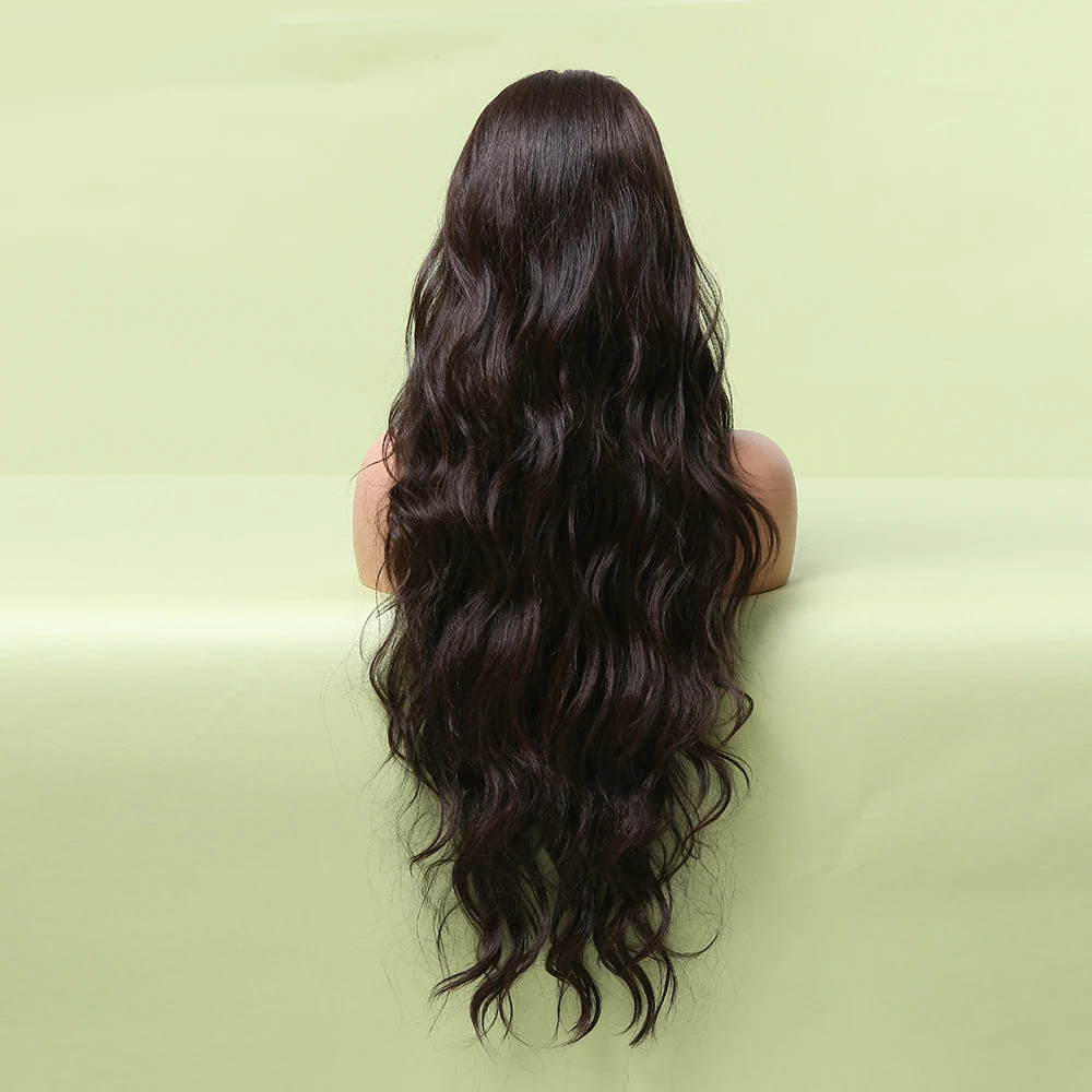 Long Black Color Lace Front Synthetic Hair Wig Body Wave T Part Transparent Lace Wig for Black Women High Density Lace Front Wig