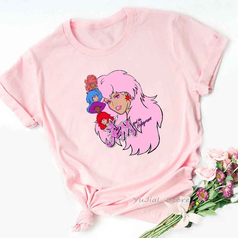 T Shirt Women Clothes 2024 Funny Jem And The Hologram Pink T-Shirt Female Harajuku Shirt Summer Tops Tee Shirt Femme