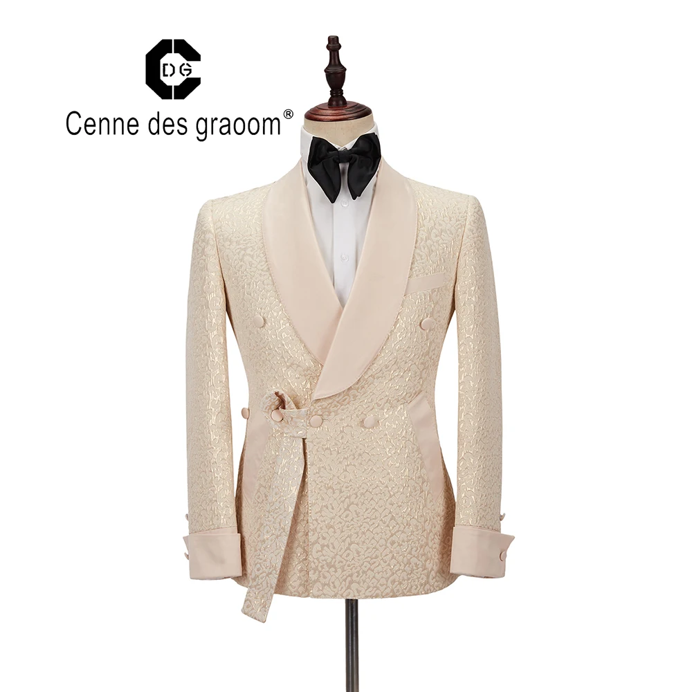 Cenne Des Graoom-traje hecho a medida para hombre, traje de 2 piezas, Blazer, pantalones, chal, solapa, satén, esmoquin para fiesta de boda, novio