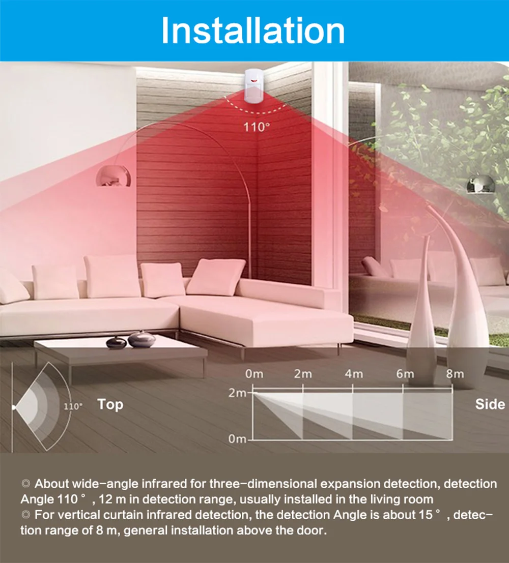 PGST PA96R Pet Immune Motion Detector Infared Wireless PIR Sensor Compatible with RF 433MHz Alarm System Security