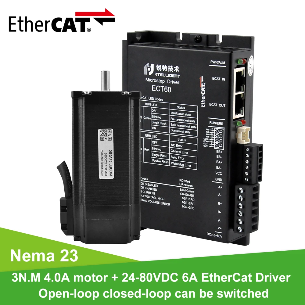 Rtelligent Nema 23 motore passo-passo ad anello chiuso con Driver motore passo-passo 6A 24-80V DC EtherCAT Fieldbus per CNC mechine