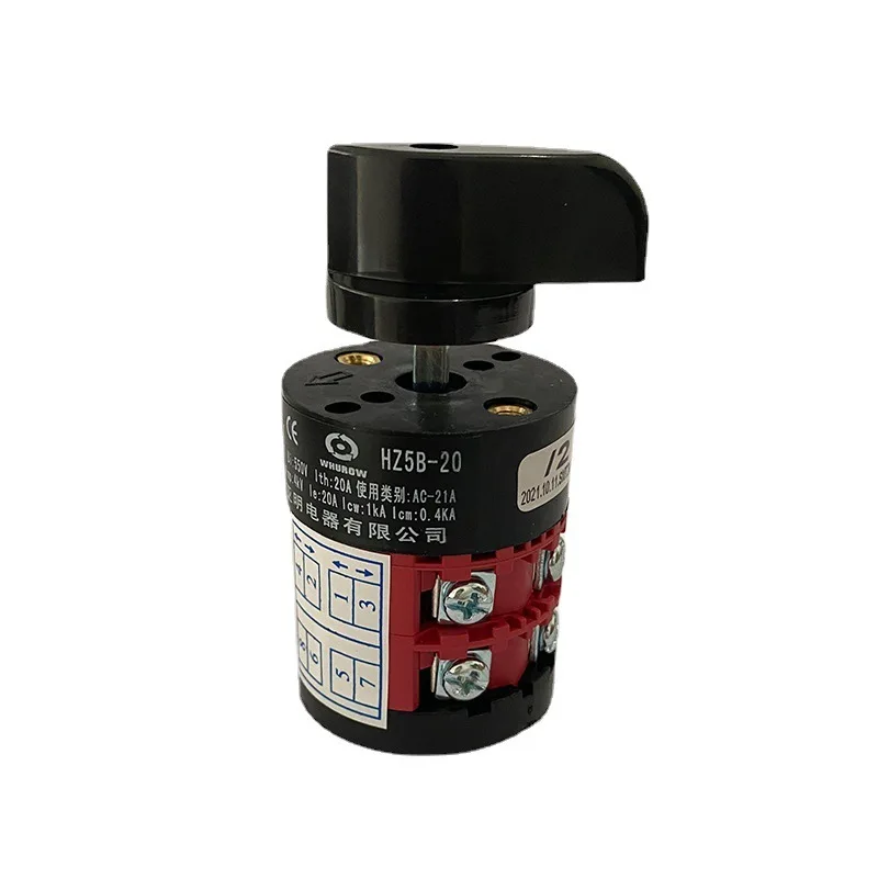 Electric 3 Position HZ5B-20/2 Red Body Combination Changeover Rotary Cam Switch 20A 2 Poles 8 Terminals Silver Contact