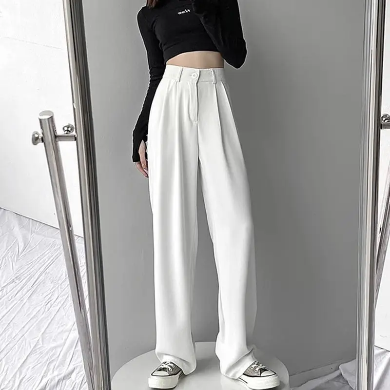 

White Suit Pants for Women Summer New Office Lady High Waist Straight Pants Loose Drooping Wide-Leg Casual Pants Mop Trousers