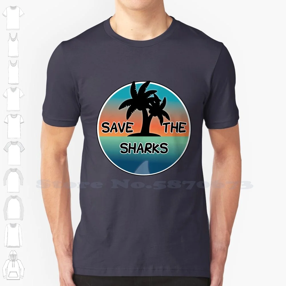 Save The Sharks Sunset Island 100% Cotton T-Shirt Ocean Nature Sharkweek Fishing Sea Savesharks