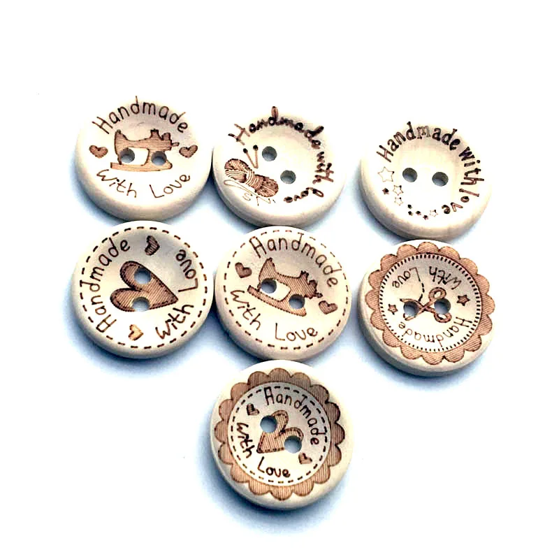 15/20/25mm Handmade With Love DIY Round Wooden Buttons Natural Color Buttons For Scrapbooking Crafts Sew Button SC253