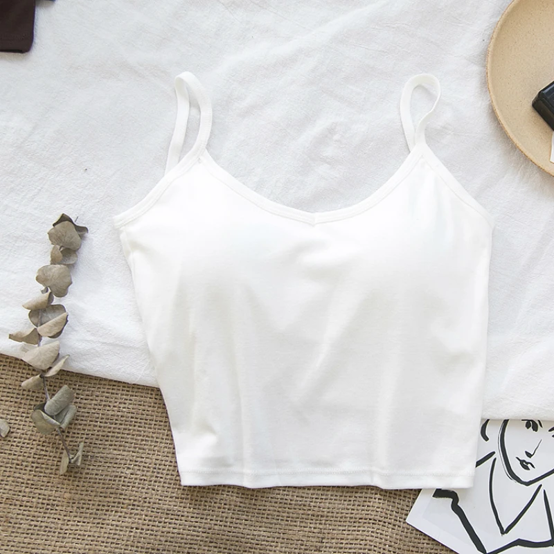 캐미솔 여성용 스파게티 가슴 패드 뜨개질, 백리스 섹시 조끼, 슬림하고 심플한 캐주얼, 올매치 얼짱, 시크한 신상, 여름