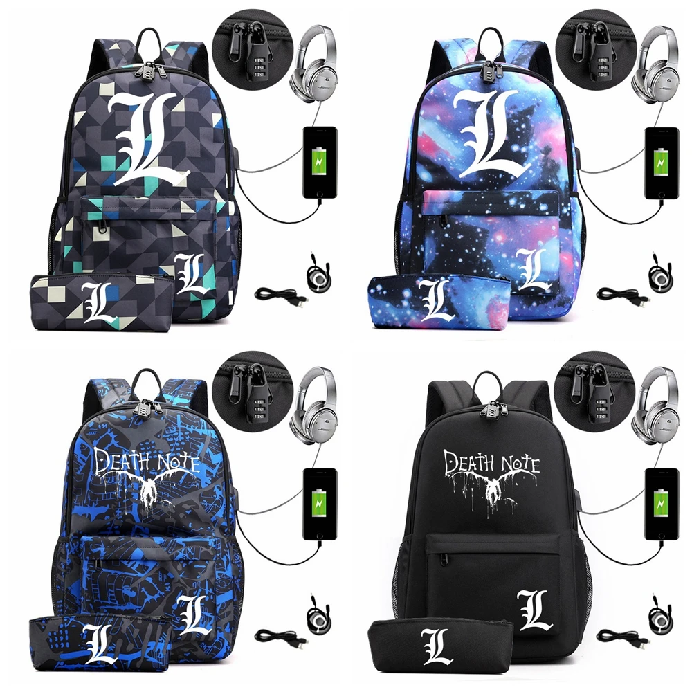 

Anime Deadth Note Backpack Travel Shoulder Bags Kids Teens School Bags + Pencil Case Satchel Work Leisure Shoulder Bags