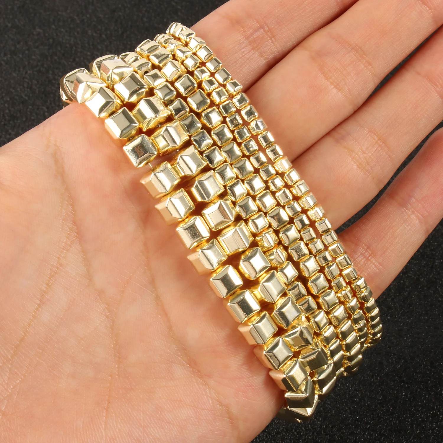 9K Gold Color Hematite Square Heart Round Shape Natural Beads Loose Stone Beads For Jewelry Making DIY Bracelet Necklace 15inch