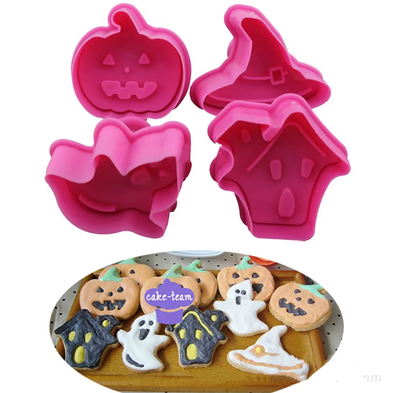 4Pcs Halloween Pumpkin Plunger Chocolate Cake Cookie Fondant Mold Party Mould Cutter Biscuits Stencil