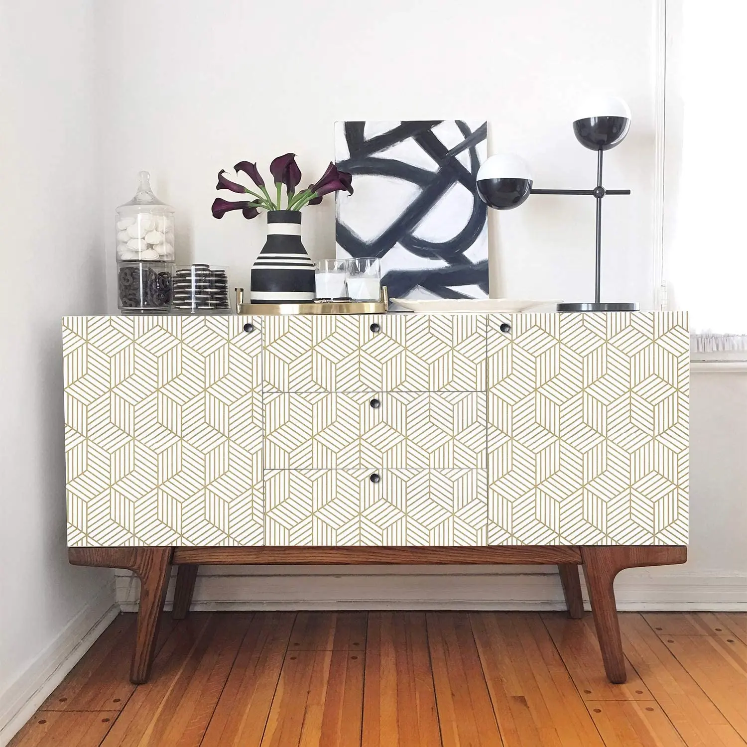 Geometric Hexagon Peel and Stick Wallpaper Removable Self Adhesive Wallpaper Vinyl Film Shelf Paper & Drawer Liner Roll for Home