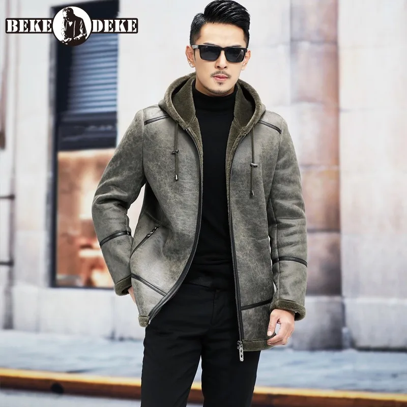 Winter Mens New High Quality Jackets Casual Thicken Hooded Wool Fashion Loose Zippers Pockets Male Fur Coat British Style