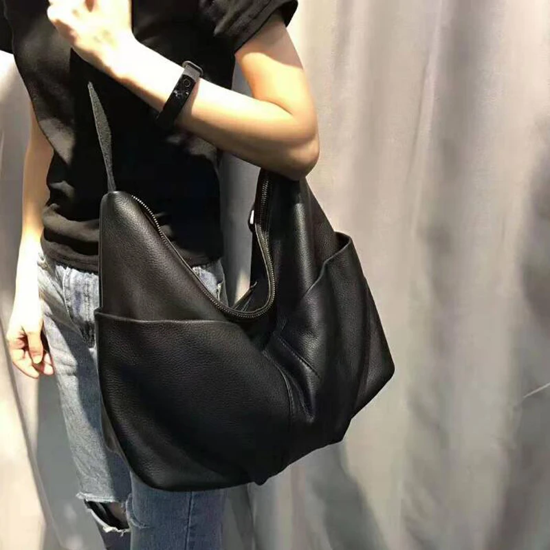 Echt leder Sack Schulter Damen Taschen zwei Out Taschen Designer Schulter Umhängetaschen für Frauen Universität Handtaschen – Detail 18