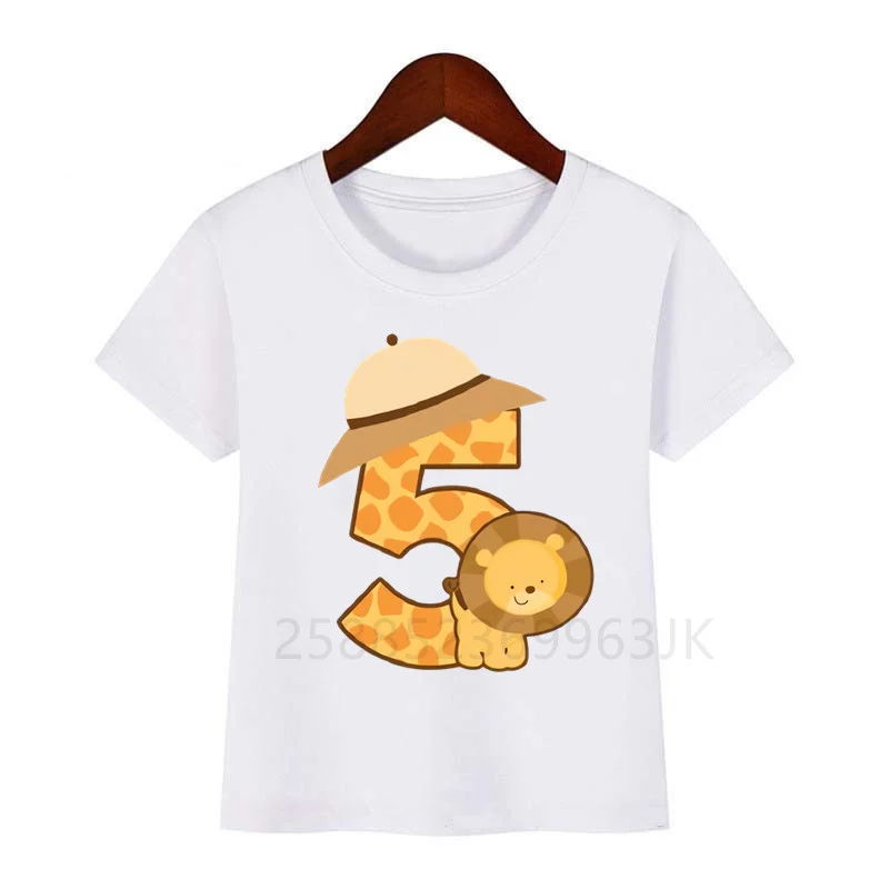 

Baby Kids Cartoon Lion Birthday Number Name Print T Shirt Children Animal Birthday T-shirts Boy&Girl Funny Gift Tshirt Present19