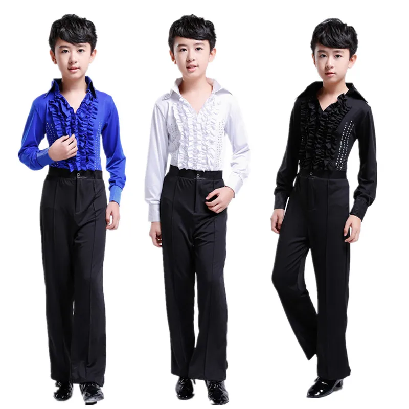 Boys Black Sequined Latin Dance wear Standard Kids Competition dance Dress Children Salsa Ballroom Dancing clothing Outfits