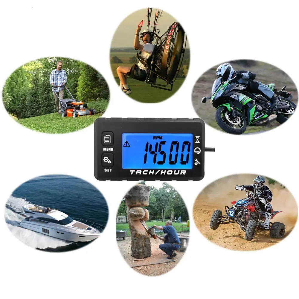 Tachometers Digital Hour Meter Inductive Meter for Boat Motorcycles Gasoline Engine ATV UTV Chainsaws Outboards Motor ATV Marin