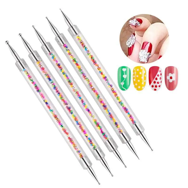 5Pc wzór stras podwójny koniec tipsy akrylowe Art Carving rozsianych Pen Tip Liner malowanie pędzel żel UV polski narzędzie do Manicure