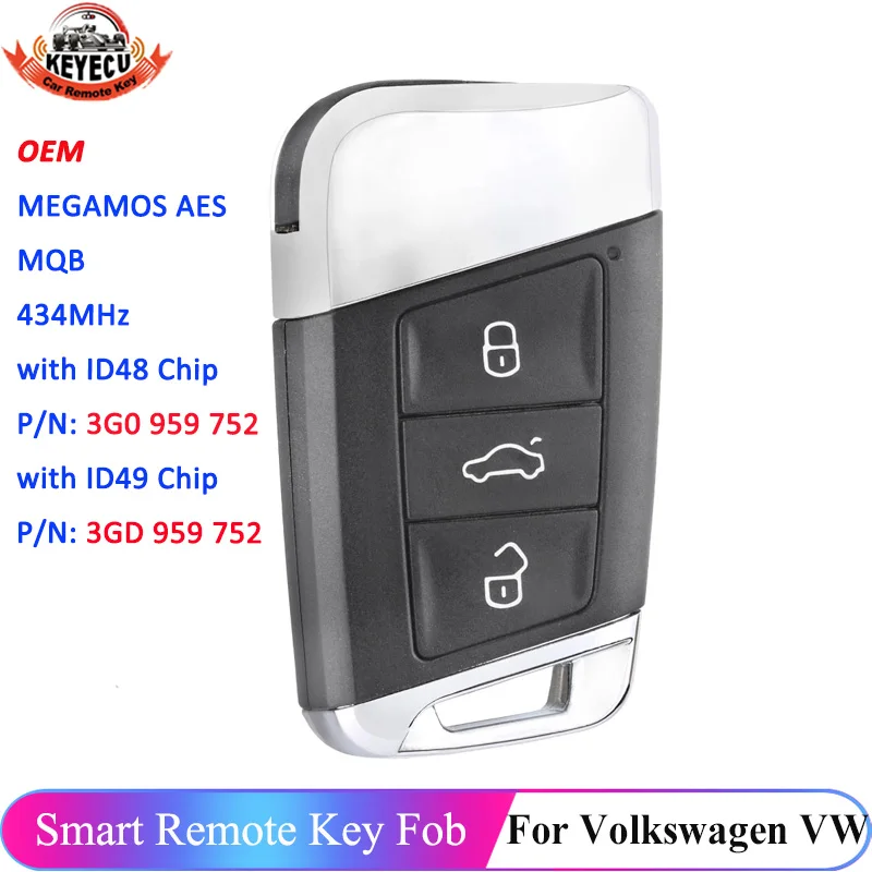 KEYECU OEM 3G0 959 752 ID48 / 3GD 959 752 ID49 434MHz For Volkswagen Superb A7 Magotan Passat B8 Remote Smart Key 3 Buttons Fob