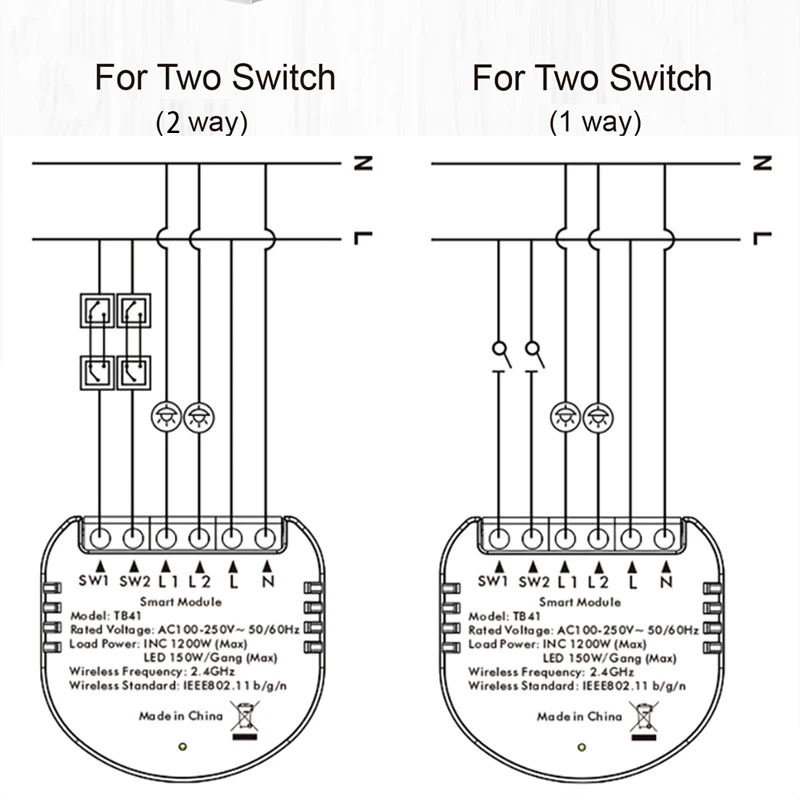 Módulo de interruptor de luz inteligente con Wifi, Control remoto por aplicación, compatible con Alexa y Google Home, Tuya, Smart Life, 2 entradas,