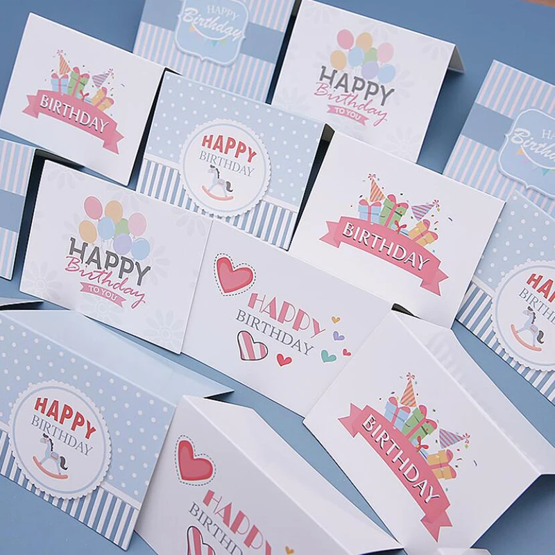 

10PCS Heart Happy Birthday Greeting Card Balloon Trojan Postcards For Birthday Invitation Cards Baking Cake Flowers Decoration