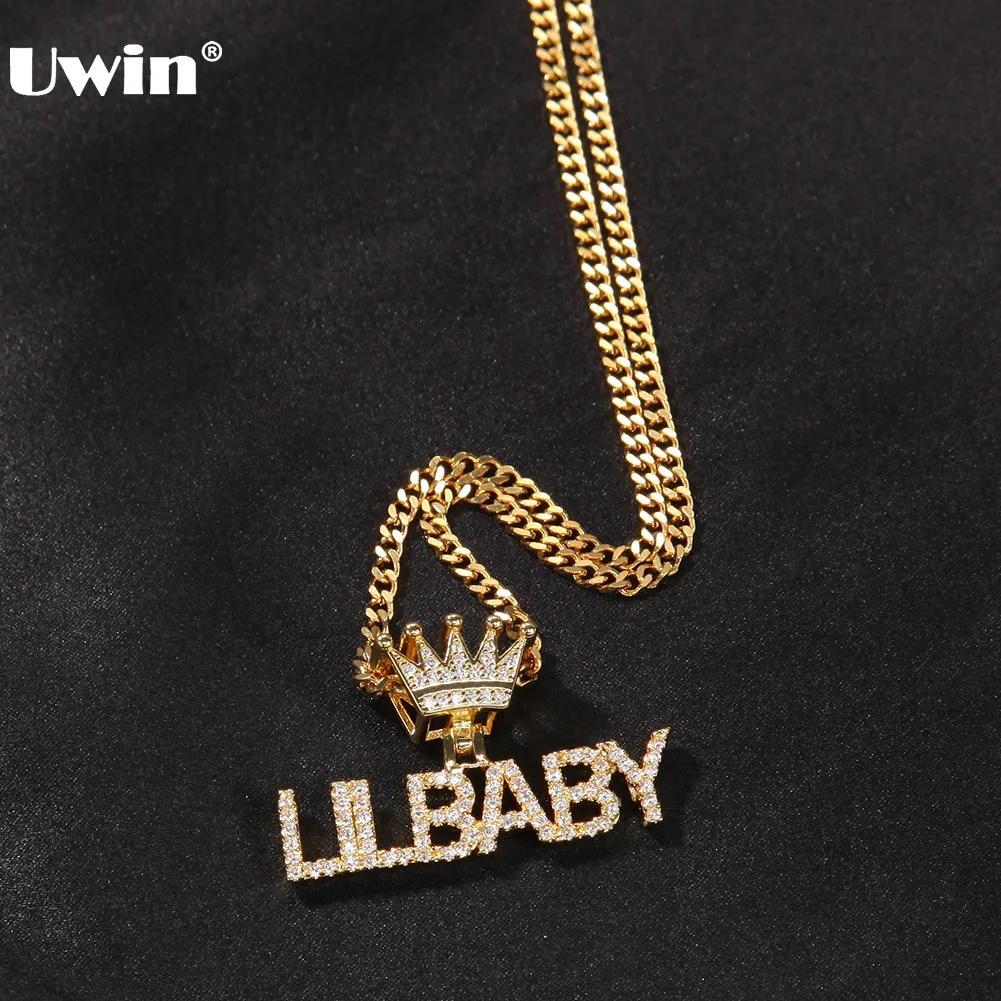 

UWIN Custom Mini Letters Necklace Crown Bezel Name Personalized Pendent Necklace Iced Out Cubic Zirconia Fashion Hiphop Jewelry