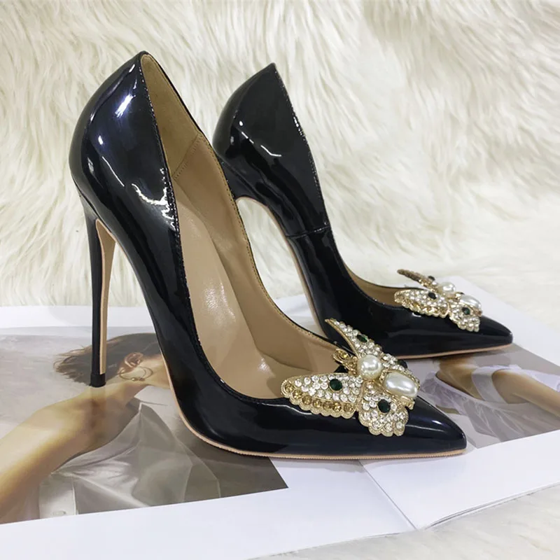 

Keshangjia Women are pointed high-heeled shoes sexy stilettos peep-toe pearl wedding shoe 12 cm party single shoe size 44 yards