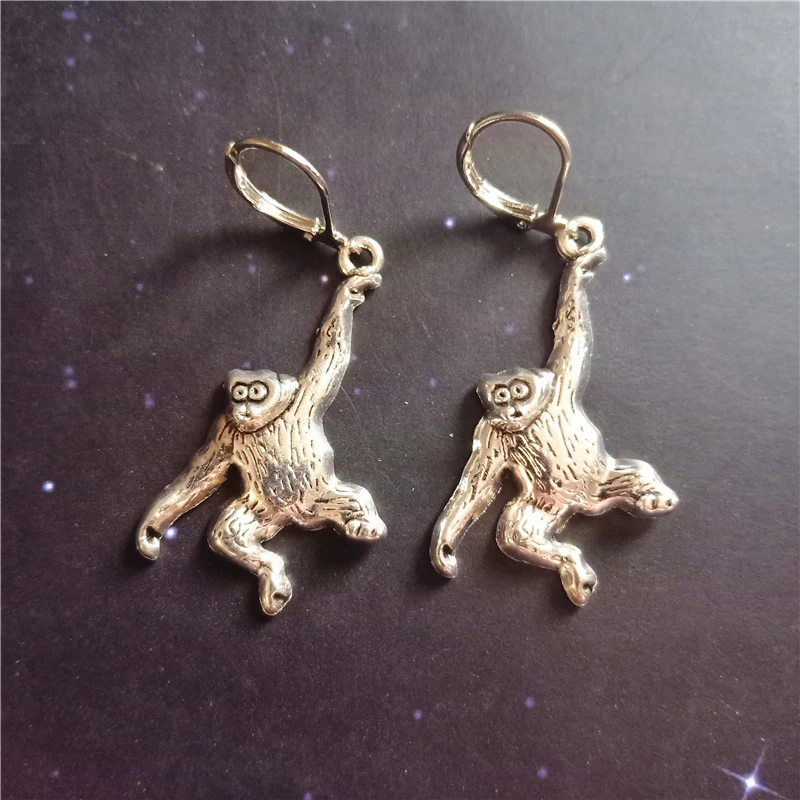 Ape Leverback Earrings, Clip Earrings, Monkey Dangle Earrings, Geek Jewellery Quirky Earrings, Monkey lover Gift