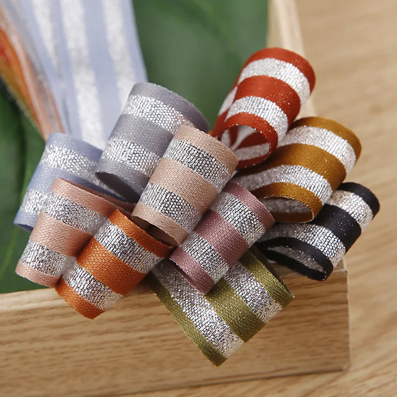 Grosgrain ribbon With Glitter Silver Yarn Satin Ribbon For DIY Accessories Gift Box Packing Christmas Home Party Decoration