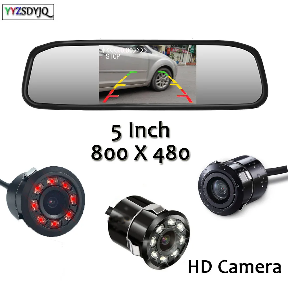 

YYZSDYJQ 5" Color hd 800x480 LCD Car Rearview Parking Mirror Monitor+CCD LED IR Rear View Reverse Camera For Parking Assistance