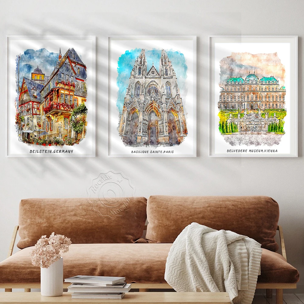 Germany Home Decor - Druk akwarelowy, plakat podróżniczy, hiszpańska Barcelona,