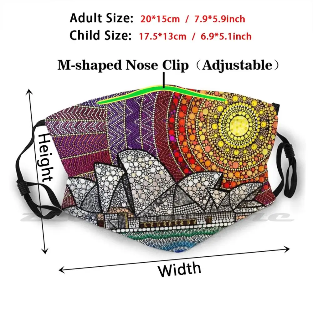 Sydney Opera House Custom Pattern Washable Filter Pm2.5 Adult Kids Mask Sydney Opera Australia Acrylic Pointillism Icon Sun