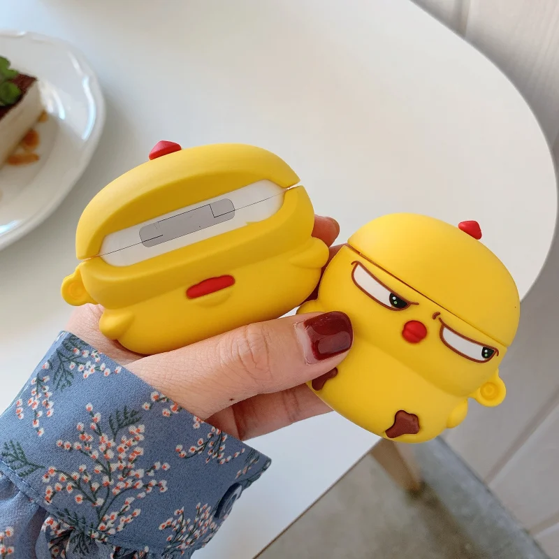 Etui na słuchawki AirPod Angry Yellow Chick Cute Soft Silicone Earphone Cases For Apple Airpods 1 2 pro Case Protect Cover Funda Keychain