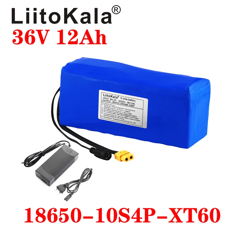 LiitoKala 36V 12AH Electric Bike Battery Built in 20A BMS Lithium Battery Pack 36 Volt with 2A Charge Ebike Battery XT60 Pllug