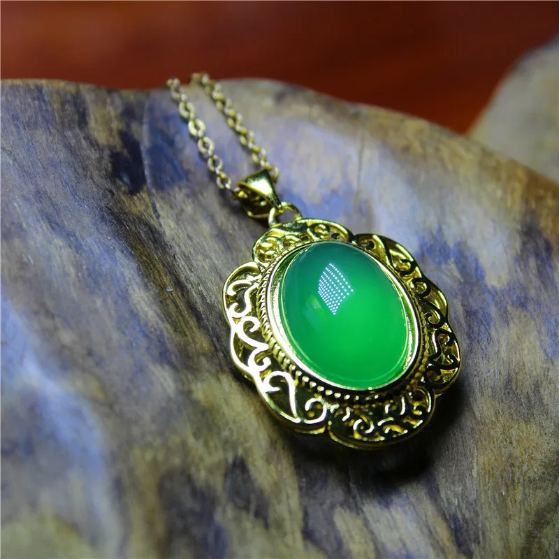 Liemjee Fashion Jewelry Green Agate Hollow Special Silver Plated Flower Necklace For Women Feature Namour Charm Gift Seasons