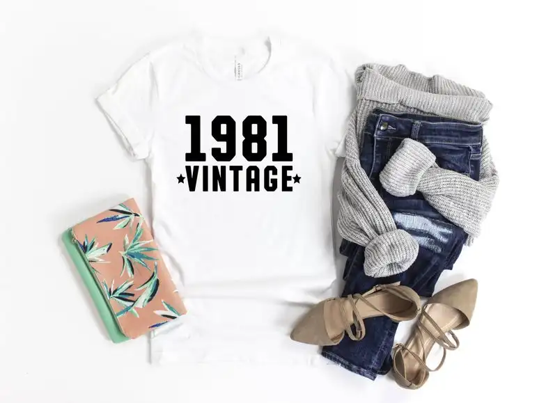 1981 Vintage Gift Birthday Retro Shirt Female Clothing 100% Cotton Funny Letter Women T-shirt Short Sleeve Top Tees harajuku y2k