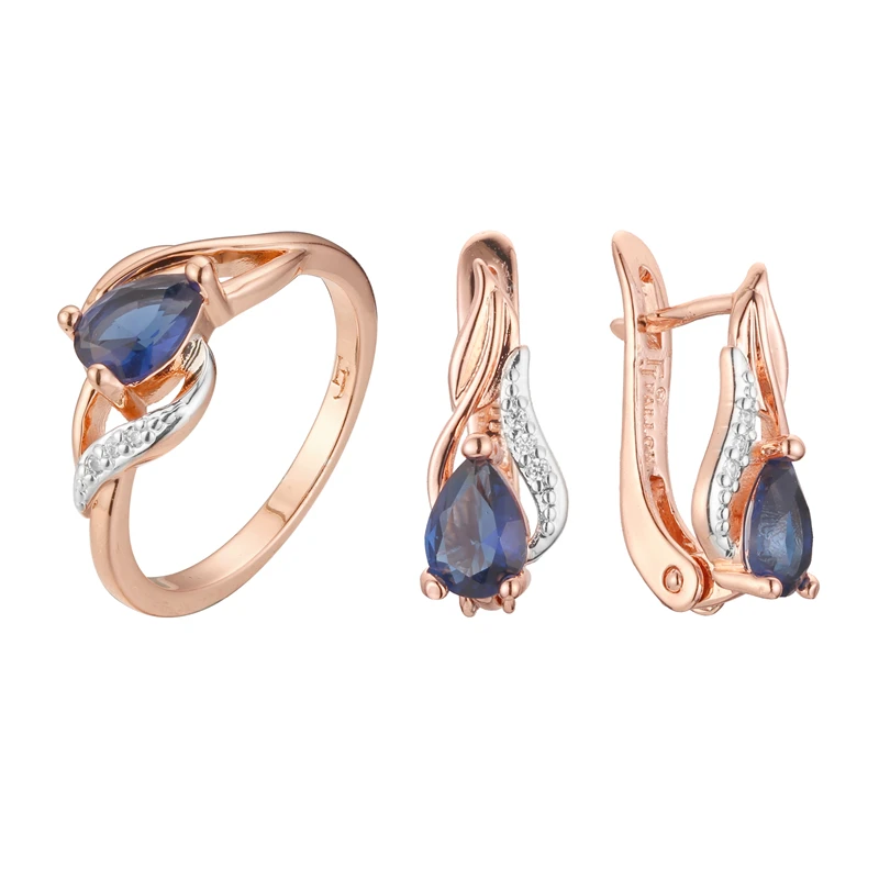 Luxury New Blue Stone Ring Jewelry Set Bohemia Women Fashion Gold and Silver Color Jewelry Accessories Lady Gift