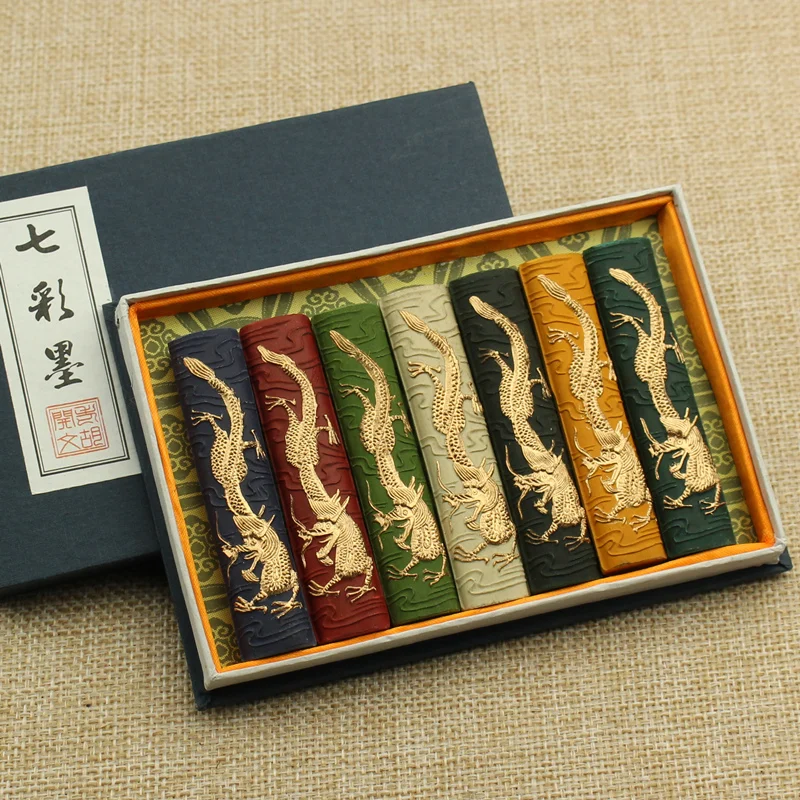 Chinese Color Ink Stick Solid Inks Chinese Painting Ink calligraphy Inkstick 7pcs/set in 7colors 7 Dragons inks