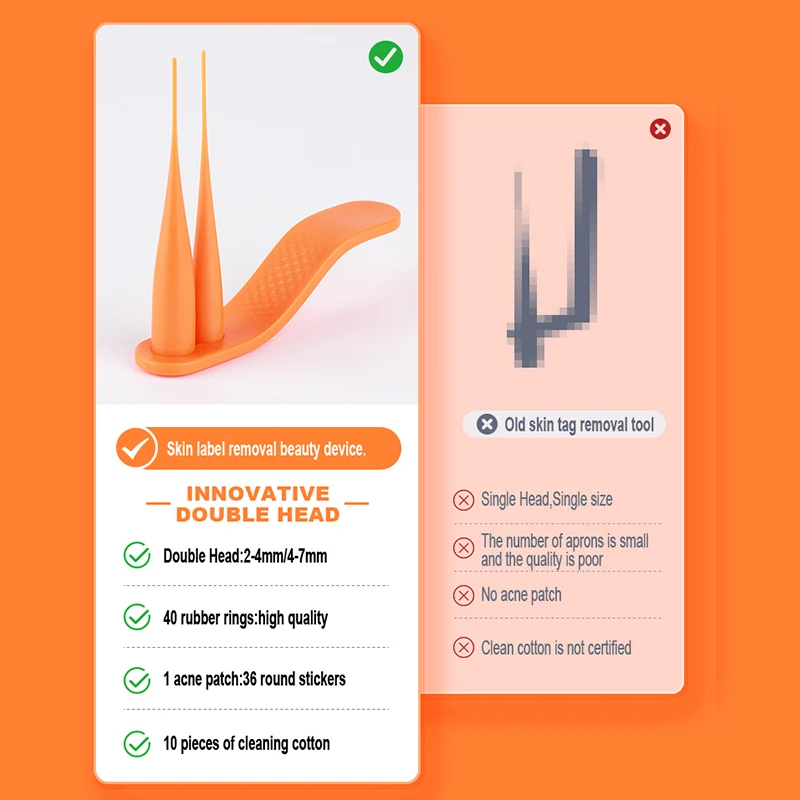 LESCOLTON مجموعة إزالة علامات الجلد 2 في 1 علامة الجلد قتل الجلد الخلد ثؤلول مزيل علامات الجلد 40 قطعة الأربطة المطاطية رأس مزدوج 2-4 مللي متر/4-7 مللي متر