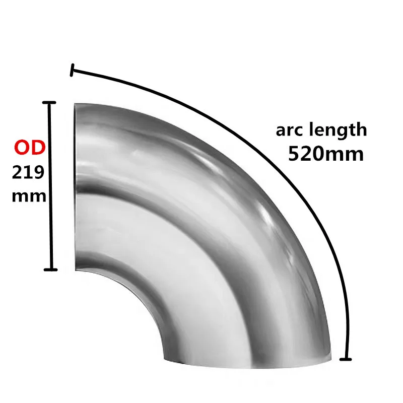 Gomito in acciaio inossidabile da 219 mm, staffa per gomito con diametro esterno di 90 gradi, corrimano per scale, uso industriale decorativo