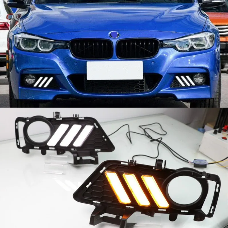 

For BMW F30 F35 3 Series 2013-2019 Daytime running lights LED DRL Fog lamp driving lights with Yellow Turn Signal Function Relay