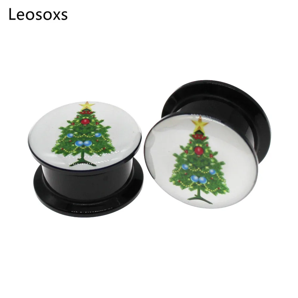 Leosoxs 2pcs New Hot Selling Christmas Tree Acrylic Ear Expander Threaded Tunnel Earplugs Stretcher Body Piercing Jewelry