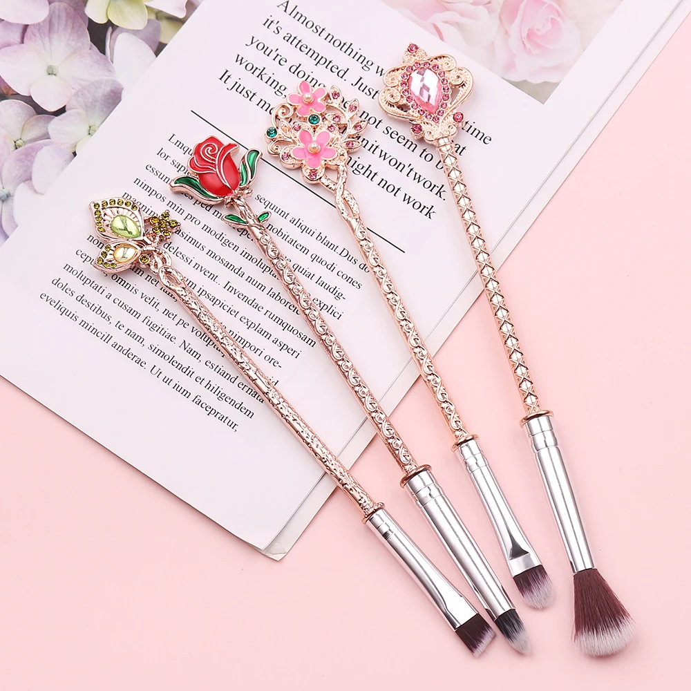 Anime Beauty and the Beast Makeup Brushes Set Cosmetics Soft fiber Hair Rose Flower Makeup Blush Eye Shadow Eyebrow Brush