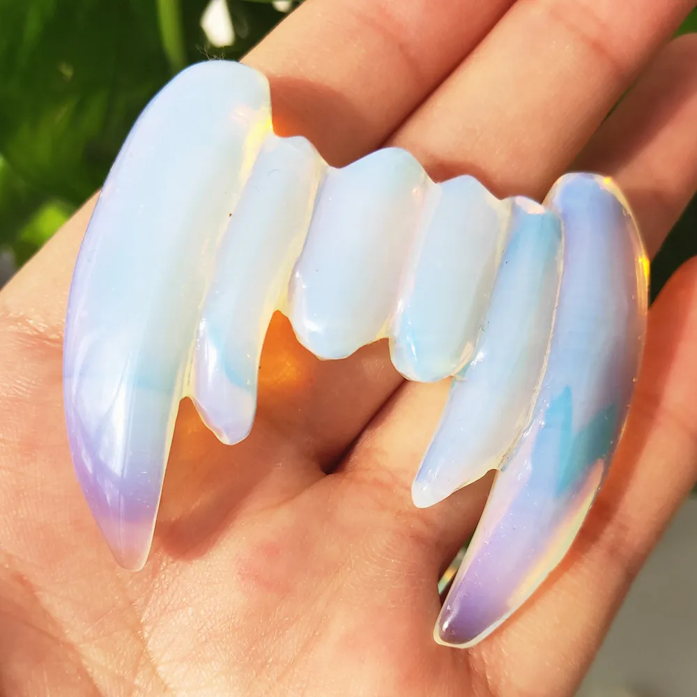 Hand Carving Crystal Tooth Natural opal Quartz Gemstone Teeth Healing Love Gift 1 Pcs