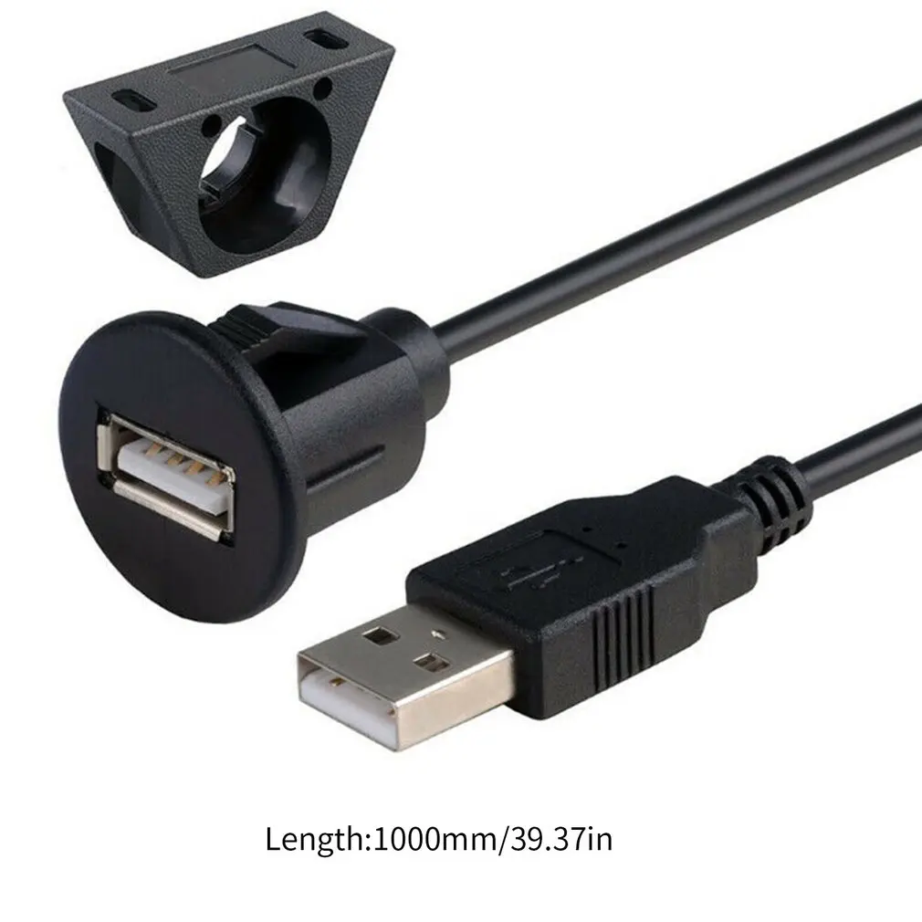 1 m / 2 m car dashboard installation USB 2.0 male to female socket panel extension cable single port USB2.0 female cable