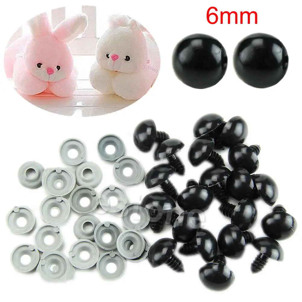 20pcs 6-20mm Black Plastic Safety Eyes for teddy bear/Dolls/Toy Animal/Felting