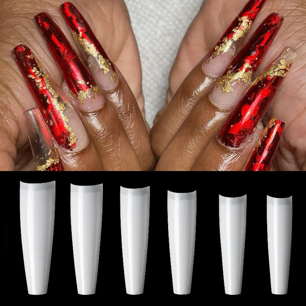 

504pcs/Bag XXL No C-Curve Tapered Coffin False Nails Tips Clear/Natural Half Cover French Extra Long Fake Nails Art Salon Tips