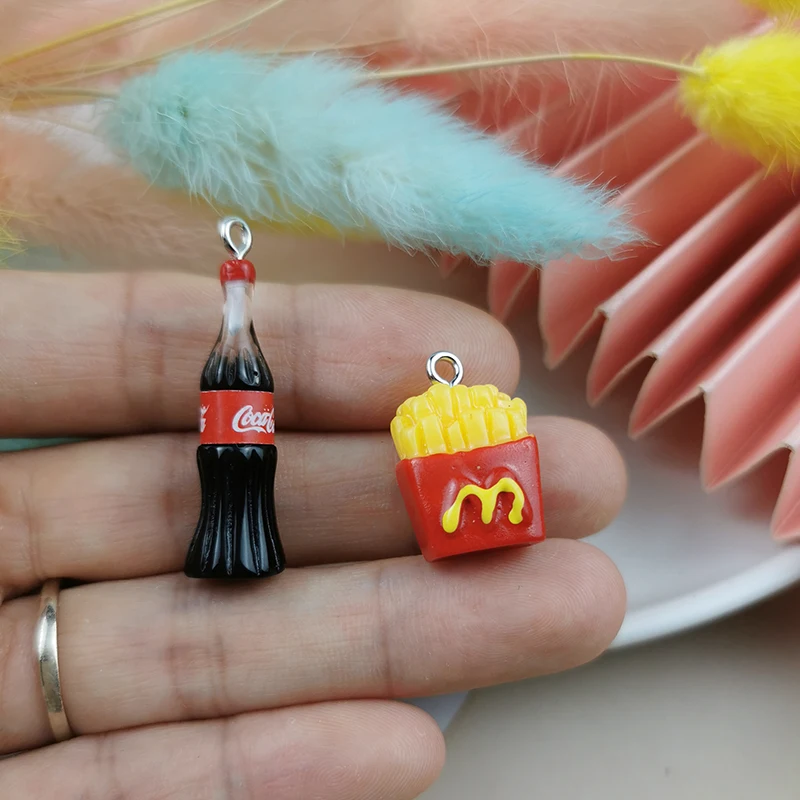 10pcs 3D French Fries Cola Resin Charms Lovely Food Sneak Beverage Pendant For DIY Jewelry Findings Crafts Earrings Accessory