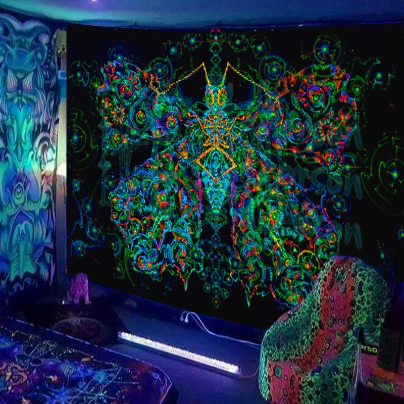 Nowy fluorescencyjny gobelin psychodeliczny zwierzę tygrys wiszący materiał ścienny artystyczny dom dekoracja Ins tło materiałowe Luminous gobelin