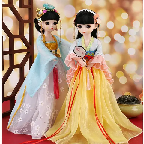 30CM Chinese Ancient Court Dolls with Hanfu Headwear 1/6 Fairy Doll Queen Princess Doll Toot Face Desktop Ornaments Girls Gifts